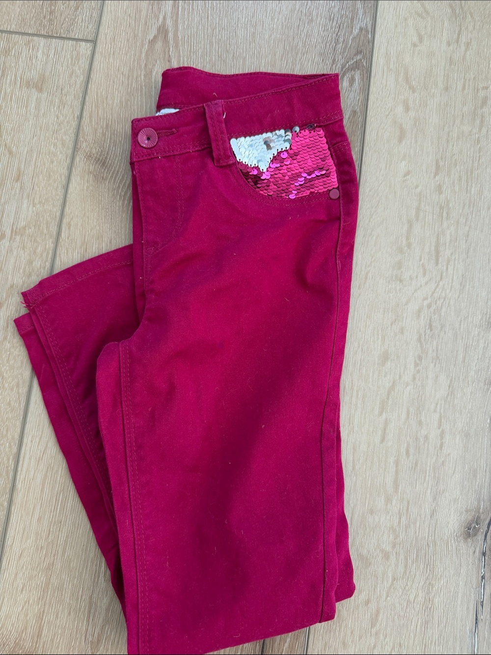 Girls' Crimson Sequin Pocket Jeans